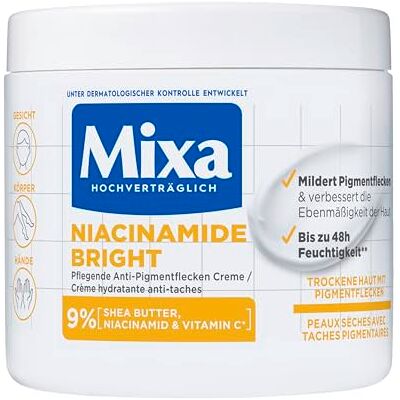 Mixa Vochtinbrengende crème tegen pigmentvlekken, geschikt voor gezicht, lichaam en handen, Niacinamide Bright, hypoallergeen, 400 ml Mixa Vochtinbrengende crème tegen pigmentvlekken, geschikt voor gezicht, lichaam en handen, Niacinamide Bright, hypoallergeen, 400 ml