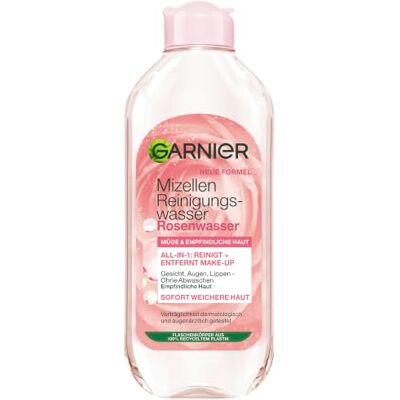 Garnier All-in-1 rozenwater reinigingswater voor bijzondere glans, make-up remover en gezichtsreiniging voor de gevoelige huid, Skin Active, 1 x 400 ml Garnier All-in-1 rozenwater reinigingswater voor bijzondere glans, make-up remover en gezichtsreiniging voor de gevoelige huid, Skin Active, 1 x 400 ml