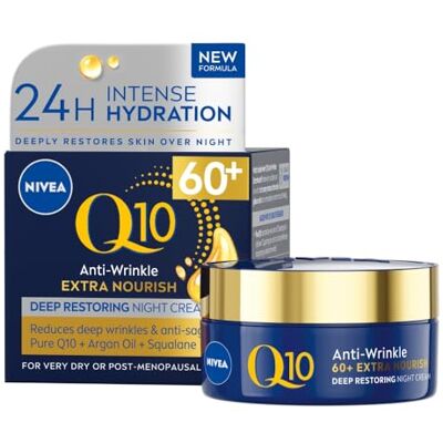 NIVEA Q10 Anti-rimpel nachtcrème 60+ extra voedende (50 ml), voedende nachtcrème vermindert diepe rimpels, hydrateert intensief en herstelt de anti-rimpel vochtinbrengende crème 's nachts NIVEA Q10 Anti-rimpel nachtcrème 60+ extra voedende (50 ml), voedende nachtcrème vermindert diepe rimpels, hydrateert intensief en herstelt de anti-rimpel vochtinbrengende crème 's nachts