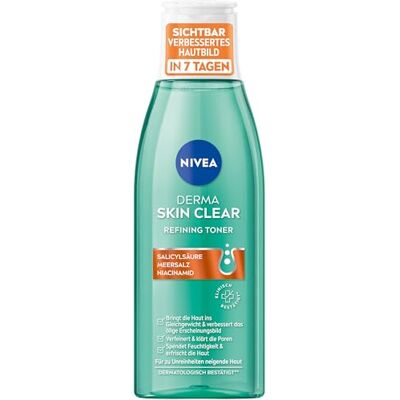 NIVEA Derma Skin Clear Refining Toner, Poriënverstevigende Toner voor zichtbaar verbeterde huid, gezichtsreiniging met salicylzuur en niacinamide (200 ml) NIVEA Derma Skin Clear Refining Toner, Poriënverstevigende Toner voor zichtbaar verbeterde huid, gezichtsreiniging met salicylzuur en niacinamide (200 ml)