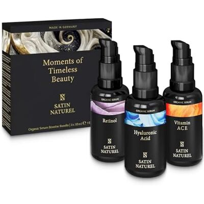 Satin Naturel Biologische gezichtsverzorgingsset, 3 x 30 ml, vitamine C serum, gezicht met vitamine A + E, retinol serum en hyaluron serum, gezichtsserum met aloë vera-gel in plaats van water als basis, wellnessset, satijn natuurlijk Satin Naturel Biologische gezichtsverzorgingsset, 3 x 30 ml, vitamine C serum, gezicht met vitamine A + E, retinol serum en hyaluron serum, gezichtsserum met aloë vera-gel in plaats van water als basis, wellnessset, satijn natuurlijk