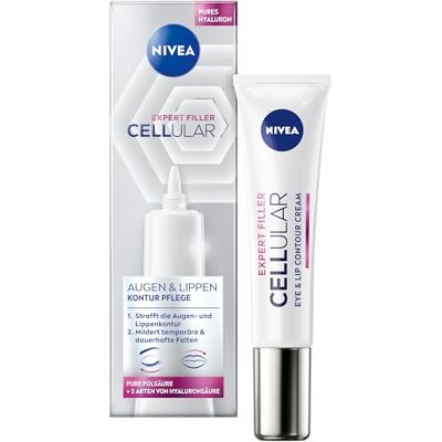 NIVEA Cellular Expert Filler Oog- en lippenverzorging, verstevigende anti-rimpelcrème met hyaluronzuur en foliumzuur, lippenverzorging voor het verstevigen van de lipcontour (15 ml) NIVEA Cellular Expert Filler Oog- en lippenverzorging, verstevigende anti-rimpelcrème met hyaluronzuur en foliumzuur, lippenverzorging voor het verstevigen van de lipcontour (15 ml)