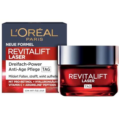 L'Oreal Paris L'Oréal Paris Anti-aging anti-rimpel verstevigende dagcrème 50 ml Met pro-retinol, hyaluronzuur en vitamine C, hydraterende verzorging, Revitalift Laser L'Oreal Paris L'Oréal Paris Anti-aging anti-rimpel verstevigende dagcrème 50 ml Met pro-retinol, hyaluronzuur en vitamine C, hydraterende verzorging, Revitalift Laser