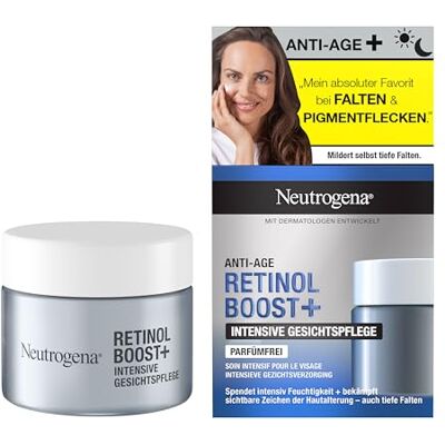 Neutrogena Retinol Boost+ Intensieve gezichtsverzorgingscrème 50 ml parfumvrij met retinol, mirtebladextract en hyaluronzuur voor een gladdere huid, anti-aging, anti-rimpel Neutrogena Retinol Boost+ Intensieve gezichtsverzorgingscrème 50 ml parfumvrij met retinol, mirtebladextract en hyaluronzuur voor een gladdere huid, anti-aging, anti-rimpel