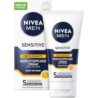 NIVEA MEN Sensitive Gezichtscrème met SPF 15, 24 uur vochtinbrengende crème voor de gevoelige huid van mannen, rustgevende gezichtscrème ter verlichting van huidirritatie (75 ml) NIVEA MEN Sensitive Gezichtscrème met SPF 15, 24 uur vochtinbrengende crème voor de gevoelige huid van mannen, rustgevende gezichtscrème ter verlichting van huidirritatie (75 ml)