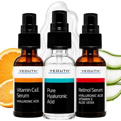 YEOUTH Retinol gezichtsserum, hyaluronzuur serum, vitamine C serum voor gezicht, anti-aging, hydraterend, serum 3 x 1 fl. oz YEOUTH Retinol gezichtsserum, hyaluronzuur serum, vitamine C serum voor gezicht, anti-aging, hydraterend, serum 3 x 1 fl. oz