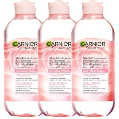 Garnier Skin Active Garnier SkinActive Micellair water voor rozen, 3 x 400 ml Micellair reinigingswater verzorgt de huid met rozenwater voor een stralende huid, in voordeelverpakking Garnier Skin Active Garnier SkinActive Micellair water voor rozen, 3 x 400 ml Micellair reinigingswater verzorgt de huid met rozenwater voor een stralende huid, in voordeelverpakking