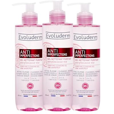 Evoluderm – Reinigende reinigingsgel tegen onvolkomenheden – 250 ml – 95% natuurlijke oorsprong – veganistisch – gemaakt in Frankrijk – 3 x 250 ml Evoluderm – Reinigende reinigingsgel tegen onvolkomenheden – 250 ml – 95% natuurlijke oorsprong – veganistisch – gemaakt in Frankrijk – 3 x 250 ml