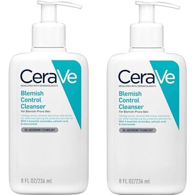 CeraVe Blemish Control Face Cleanser Duo Pack – 2% salicylzuur en niacinamide – dagelijkse reiniger tegen bleken voor vette en onzuivere huid – 236 ml x 2 CeraVe Blemish Control Face Cleanser Duo Pack – 2% salicylzuur en niacinamide – dagelijkse reiniger tegen bleken voor vette en onzuivere huid – 236 ml x 2