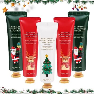 Horuili Handcrèmeset, 5-delig, wintercrème voor de handen, hydraterende kerstcrème voor de handen, voorkomt droge en gebarsten huid als kerstcadeau, handverzorging Horuili Handcrèmeset, 5-delig, wintercrème voor de handen, hydraterende kerstcrème voor de handen, voorkomt droge en gebarsten huid als kerstcadeau, handverzorging