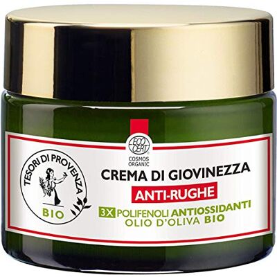 Tesori Di Provenza Anti-rimpel gezichtscrème, biologische dagcrème, jeugdcrème, met biologische olijfolie, rijk aan antioxidanten polyfenolen, 50 ml Tesori Di Provenza Anti-rimpel gezichtscrème, biologische dagcrème, jeugdcrème, met biologische olijfolie, rijk aan antioxidanten polyfenolen, 50 ml
