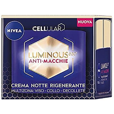 NIVEA Cellular Luminous630 Anti-vlek gezichtscrème nacht regenererende 50 ml anti-vlekkencrème voor het gezicht voor een gelijkmatige huid, hyaluronzuur gezichtscrème en Luminous630 met werking NIVEA Cellular Luminous630 Anti-vlek gezichtscrème nacht regenererende 50 ml anti-vlekkencrème voor het gezicht voor een gelijkmatige huid, hyaluronzuur gezichtscrème en Luminous630 met werking