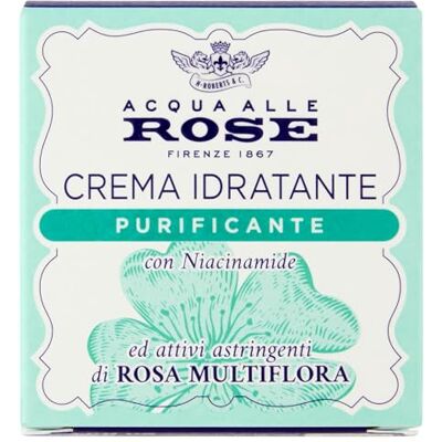 Acqua alle Rose , Zuiverende hydraterende gezichtscrème, met samentrekkende werkzame stoffen van roos multiflora en niacinamide, ideaal voor gecombineerde of vette huid, helpt om oleositeit en Acqua alle Rose , Zuiverende hydraterende gezichtscrème, met samentrekkende werkzame stoffen van roos multiflora en niacinamide, ideaal voor gecombineerde of vette huid, helpt om oleositeit en