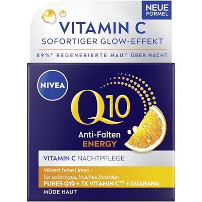 NIVEA Q10 ENERGY hydraterende nachtcrème met vitamine C met Q10, vitamine C en guarana-extract, verstevigende gezichtsverzorging voor vermoeide huid (50 ml) NIVEA Q10 ENERGY hydraterende nachtcrème met vitamine C met Q10, vitamine C en guarana-extract, verstevigende gezichtsverzorging voor vermoeide huid (50 ml)
