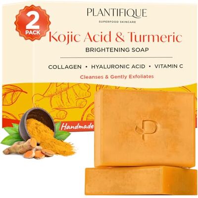 PLANTIFIQUE Turmeric & Kojic Acid Soap Kurkuma Gezichts- en lichaamszeep Koreaanse Anti-Vlek Antiseptische Skincare Dames Heren Zwarte Huid Verhelderende Zeep Snel Effectief 2 Repen PLANTIFIQUE Turmeric & Kojic Acid Soap Kurkuma Gezichts- en lichaamszeep Koreaanse Anti-Vlek Antiseptische Skincare Dames Heren Zwarte Huid Verhelderende Zeep Snel Effectief 2 Repen