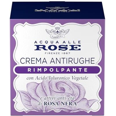 Acqua alle Rose , Anti-rimpel gezichtscrème met anti-aging werkzame stoffen van zwarte roos en plantaardig hyaluronzuur, anti-rimpel gezichtscrème met vullende en ontsmettende werking, 50 ml Acqua alle Rose , Anti-rimpel gezichtscrème met anti-aging werkzame stoffen van zwarte roos en plantaardig hyaluronzuur, anti-rimpel gezichtscrème met vullende en ontsmettende werking, 50 ml