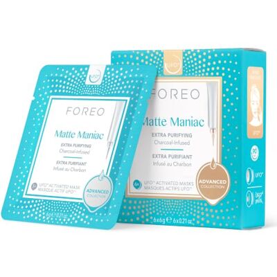 FOREO Matte Maniac Advanced Collection 2.0 UFO-geactiveerd gezichtsmasker, hydraterend gezicht, schoonheid en verzorging, toverhazelaar en houtskool, alle soorten en onzuiverheden, vette huid, 6 stuks FOREO Matte Maniac Advanced Collection 2.0 UFO-geactiveerd gezichtsmasker, hydraterend gezicht, schoonheid en verzorging, toverhazelaar en houtskool, alle soorten en onzuiverheden, vette huid, 6 stuks