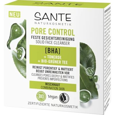 Sante Naturkosmetik Pore Control vaste gezichtsreiniger met matte biologische groene thee, BHA-complex en niacinamide, veganistische vaste reiniger voor gemengde huid, verstevigende reiniging Sante Naturkosmetik Pore Control vaste gezichtsreiniger met matte biologische groene thee, BHA-complex en niacinamide, veganistische vaste reiniger voor gemengde huid, verstevigende reiniging