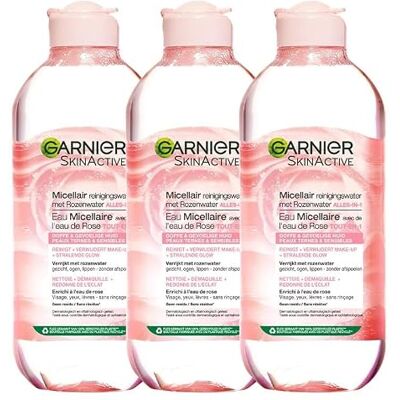 Garnier Skin Active Garnier SkinActive Micellair reinigingswater met rozenwater, 3 x 400 ml, micellair water voor stralende huid Garnier Skin Active Garnier SkinActive Micellair reinigingswater met rozenwater, 3 x 400 ml, micellair water voor stralende huid