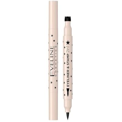 EVELINE COSMETICS Eyeliner en multifunctionele stempel: veganistisch, waterdicht, duurzame zwarte formule EVELINE COSMETICS Eyeliner en multifunctionele stempel: veganistisch, waterdicht, duurzame zwarte formule