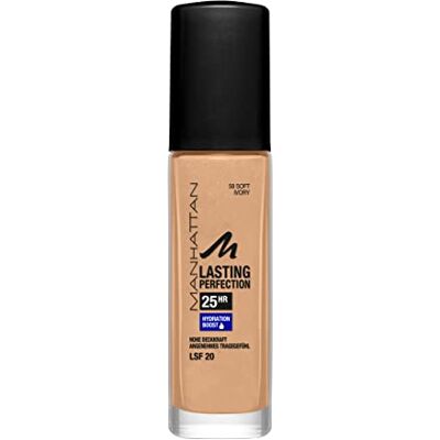 Manhattan Lasting Perfection Langdurige hydraterende foundation hoge dekking 25 uur voor een onberispelijke teint 30 ml Manhattan Lasting Perfection Langdurige hydraterende foundation hoge dekking 25 uur voor een onberispelijke teint 30 ml