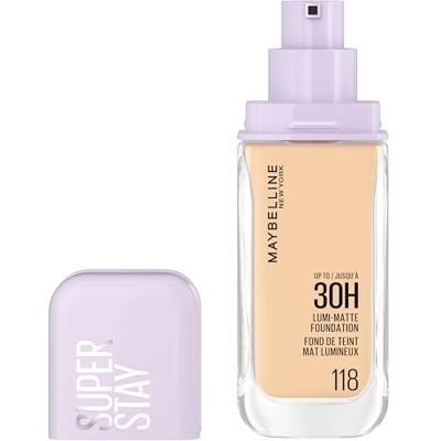 Maybelline New York Langdurige vloeibare foundation, ultra-resistent, matte finish, verrijkt met aminozuren, alle huidtypes, Superstay 30H Lumi-Mat, kleur: 118-35ml Maybelline New York Langdurige vloeibare foundation, ultra-resistent, matte finish, verrijkt met aminozuren, alle huidtypes, Superstay 30H Lumi-Mat, kleur: 118-35ml