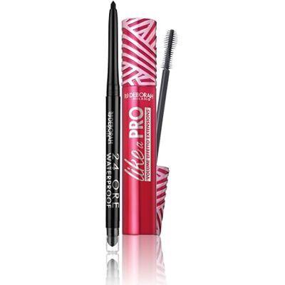 DEBORAH Milano 24 uur automatische waterdichte oogmake-up set 01 zwart en mascara Like a Pro met hyaluronzuur, volume en verlenging, zwart, 13 ml DEBORAH Milano 24 uur automatische waterdichte oogmake-up set 01 zwart en mascara Like a Pro met hyaluronzuur, volume en verlenging, zwart, 13 ml