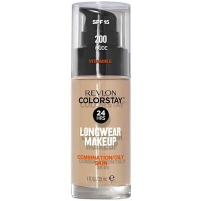 REVLON ColorStay vloeibare foundation voor de gecombineerde tot vette huid, SPF 15, Gemiddelde tot volledige dekking, Langhoudend, Matte finish, Nude (200), 30 ml REVLON ColorStay vloeibare foundation voor de gecombineerde tot vette huid, SPF 15, Gemiddelde tot volledige dekking, Langhoudend, Matte finish, Nude (200), 30 ml