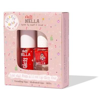 MISS NELLA Fairy Kiss Lips & Tips Duo Geurende lipgloss + glinsterende nagellak voor kinderen met afpelbare formule, op waterbasis en geurloos MISS NELLA Fairy Kiss Lips & Tips Duo Geurende lipgloss + glinsterende nagellak voor kinderen met afpelbare formule, op waterbasis en geurloos