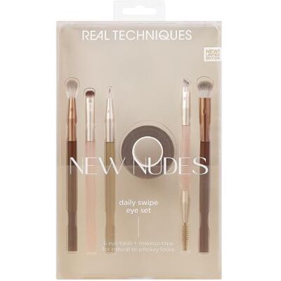 REAL TECHNIQUES New Nudes Daily Swipe Eye 7-delige make-upkwastenset voor oogschaduw, liners en brows, make-upband, voor een natuurlijke of rokerige look, synthetische borstels, dierproefvrij REAL TECHNIQUES New Nudes Daily Swipe Eye 7-delige make-upkwastenset voor oogschaduw, liners en brows, make-upband, voor een natuurlijke of rokerige look, synthetische borstels, dierproefvrij