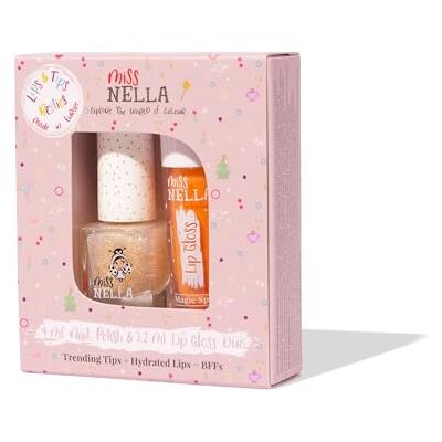 MISS NELLA Magic Spell Lips & Tips Duo Geurende lipgloss + glitternagellak voor kinderen met afpelbare formule, op waterbasis en geurloos MISS NELLA Magic Spell Lips & Tips Duo Geurende lipgloss + glitternagellak voor kinderen met afpelbare formule, op waterbasis en geurloos