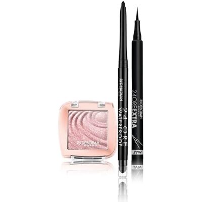 DEBORAH Milano 24 uur automatische oogmake-up set, waterdicht 01 zwart, Color Lovers 02 delicate roze oogschaduw, langdurig romig en eyeliner-pen 24 uur extra mat DEBORAH Milano 24 uur automatische oogmake-up set, waterdicht 01 zwart, Color Lovers 02 delicate roze oogschaduw, langdurig romig en eyeliner-pen 24 uur extra mat