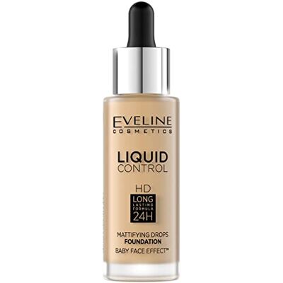 EVELINE COSMETICS Liquid Control Matterende vloeibare make-up, langdurige formule, 24 uur, babyhuideffect EVELINE COSMETICS Liquid Control Matterende vloeibare make-up, langdurige formule, 24 uur, babyhuideffect