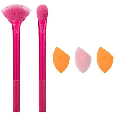 REAL TECHNIQUES Limited Edition Starlite Nights Brush + Sponge Kit, Makeup Brush & Makeup Blending Set, Voor Concealer, Foundation, & Powder, voor Matte of Dewy Skin, 5-delige cadeauset REAL TECHNIQUES Limited Edition Starlite Nights Brush + Sponge Kit, Makeup Brush & Makeup Blending Set, Voor Concealer, Foundation, & Powder, voor Matte of Dewy Skin, 5-delige cadeauset