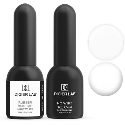 DIDIER LAB Base Coat Top Coat UV Rubber Base Gel Light White No Wipe Top Coat UV Gel Super Shiny UV LED nagellak set HEMA en TPO Versterkt zwakke nagels Langdurig Kit DIDIER LAB Base Coat Top Coat UV Rubber Base Gel Light White No Wipe Top Coat UV Gel Super Shiny UV LED nagellak set HEMA en TPO Versterkt zwakke nagels Langdurig Kit