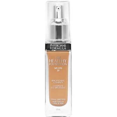 Physicians Formula The Healthy Foun dation Spf 20, vloeibare foundation, licht, langdurig, met een satijnen afwerking, verrijkt met hyaluronzuur en vitaminen voor een gezonde dekking, kleur Mn3 Physicians Formula The Healthy Foun dation Spf 20, vloeibare foundation, licht, langdurig, met een satijnen afwerking, verrijkt met hyaluronzuur en vitaminen voor een gezonde dekking, kleur Mn3
