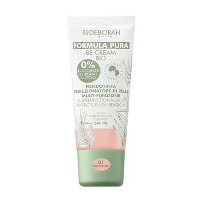 DEBORAH Milano BB Cream Formula Pure Bio SPF 20 met natuurlijke ingrediënten, 01 lichtroze, voedende werking, antioxidant en anti-blauw licht, geeft een gladde en verzorgde huid, 30 ml DEBORAH Milano BB Cream Formula Pure Bio SPF 20 met natuurlijke ingrediënten, 01 lichtroze, voedende werking, antioxidant en anti-blauw licht, geeft een gladde en verzorgde huid, 30 ml