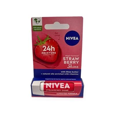 NIVEA Strawberry Shine Hydraterende lippenstift met sheaboter, voedende oliën en vitaminen, 4,8 g NIVEA Strawberry Shine Hydraterende lippenstift met sheaboter, voedende oliën en vitaminen, 4,8 g
