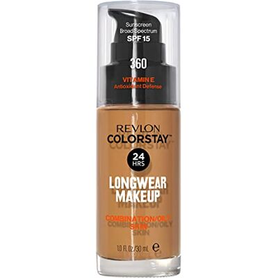 REVLON Colorstay Liquid Foundation Make-up voor combinatie/vettige huid SPF 15, longwear medium fullcover met matte afwerking, Golden Caramel (360), 30 ml REVLON Colorstay Liquid Foundation Make-up voor combinatie/vettige huid SPF 15, longwear medium fullcover met matte afwerking, Golden Caramel (360), 30 ml
