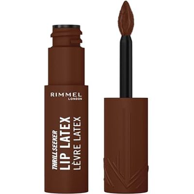 Rimmel London Thrill Seeker Lip Latex, Cappuccino Deep, vloeibare lippenstift, intense kleurresultaten, met aloë vera, hyaluronzuur en vitamine E, veganistische formule, 6 ml Rimmel London Thrill Seeker Lip Latex, Cappuccino Deep, vloeibare lippenstift, intense kleurresultaten, met aloë vera, hyaluronzuur en vitamine E, veganistische formule, 6 ml