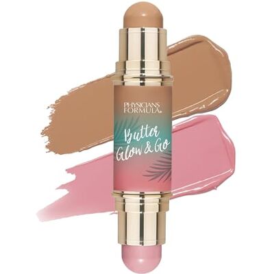 Physicians Formula Butter Glow & Go, multifunctionele stick duo voor wangen, ogen en lippen, bruiningstinten, contour en blush, beachy pink Physicians Formula Butter Glow & Go, multifunctionele stick duo voor wangen, ogen en lippen, bruiningstinten, contour en blush, beachy pink