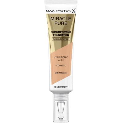 Max Factor Miracle Pure Skin Improving Foundation, Fb. 40 Light Ivory, huidverbeterende make-up met SPF 30, 30 ml Max Factor Miracle Pure Skin Improving Foundation, Fb. 40 Light Ivory, huidverbeterende make-up met SPF 30, 30 ml