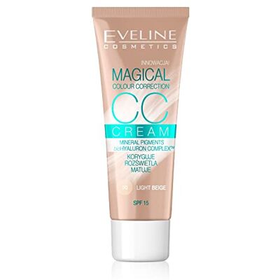 EVELINE COSMETICS CC Cream Magic Color Concealer, multifunctionele make-up, SPF 15, lichtbeige, 30 ml EVELINE COSMETICS CC Cream Magic Color Concealer, multifunctionele make-up, SPF 15, lichtbeige, 30 ml
