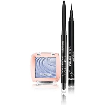DEBORAH Milano 24 uur automatische waterdichte oogmake-up set 01 zwart, Color Lovers 06 Light Blue Sky oogschaduw romige Long Lasting en 24 uur extra matte eyeliner pen, DEBORAH Milano 24 uur automatische waterdichte oogmake-up set 01 zwart, Color Lovers 06 Light Blue Sky oogschaduw romige Long Lasting en 24 uur extra matte eyeliner pen,