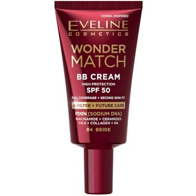 EVELINE COSMETICS Wonder Match BB Cream SPF 50 getinte dagverzorging voor zijdeachtige glans en hydratatie dekking gebouwd met hyaluron, niacinamide en CICA EVELINE COSMETICS Wonder Match BB Cream SPF 50 getinte dagverzorging voor zijdeachtige glans en hydratatie dekking gebouwd met hyaluron, niacinamide en CICA
