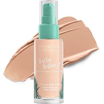 Physicians Formula Murumuru Butter Believe It! Foundation + concealer, langdurige vloeibare foundation zonder gewicht + concealer, aanpasbare dekking voor een natuurlijke glans, nuance light, Physicians Formula Murumuru Butter Believe It! Foundation + concealer, langdurige vloeibare foundation zonder gewicht + concealer, aanpasbare dekking voor een natuurlijke glans, nuance light,