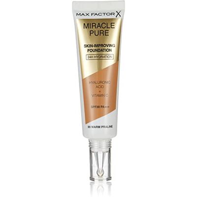 Max Factor Miracle Pure Skin-Improving Foundation 24H Hydration Spf30#89-Warm Praline, 30 ml Max Factor Miracle Pure Skin-Improving Foundation 24H Hydration Spf30#89-Warm Praline, 30 ml