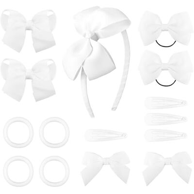 DRESHOW 15 stuks haaraccessoires voor meisjes, haarclips met strik, haarband, lintclips, strikken en elastieken voor schoolmeisjes, peuters en jongeren, verjaardagscadeau voor Kerstmis DRESHOW 15 stuks haaraccessoires voor meisjes, haarclips met strik, haarband, lintclips, strikken en elastieken voor schoolmeisjes, peuters en jongeren, verjaardagscadeau voor Kerstmis