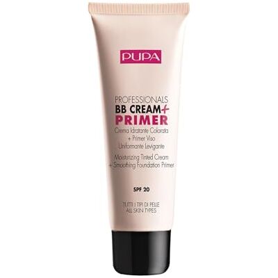 Pupa Milano Professionals BB Crème Plus Primer SPF 20-002 Sand alle huidtypes voor vrouwen, 49,98 ml Pupa Milano Professionals BB Crème Plus Primer SPF 20-002 Sand alle huidtypes voor vrouwen, 49,98 ml