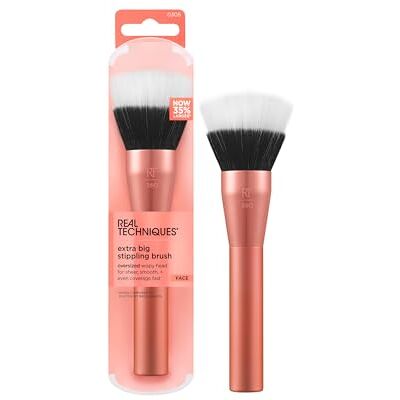 REAL TECHNIQUES Extra grote gestippelde kwast, grote make-upkwast voor vloeibare foundation, BB, CC crèmes en huidtinten REAL TECHNIQUES Extra grote gestippelde kwast, grote make-upkwast voor vloeibare foundation, BB, CC crèmes en huidtinten